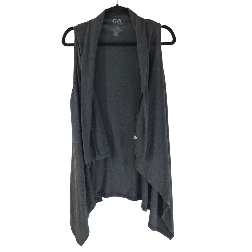 GO Couture Vintage Edition Cardigan Vest Duster Open Front Knit Gray S